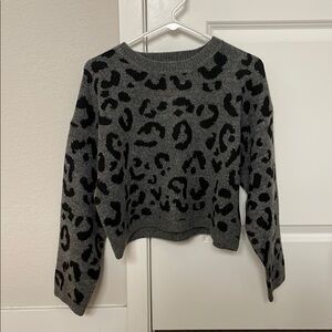 Gray and Black Leopard Print cropped sweater